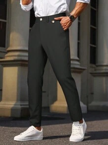 Manfinity Bizformal Men Solid Slant Pocket Suit Pants - Black - View 6