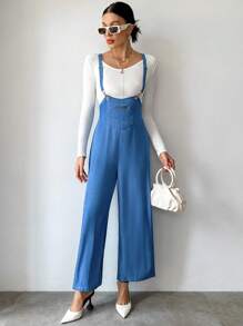 SHEIN Unity Solid Wide Leg Overall Jumpsuit Without Tee - Blue - View 3