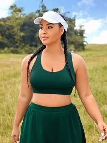 Easithlete Plus Solid Criss Cross Back Sports Bra