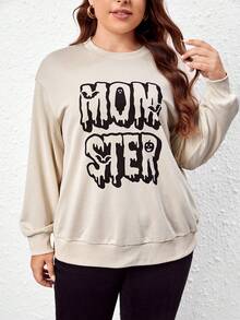 SHEIN LUNE Plus Letter Graphic Drop Shoulder Sweatshirt - Apricot - View 5