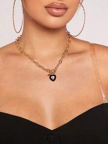SHEIN SXY 1入組時尚心形墜飾項鍊 - 金色 - 查看 2