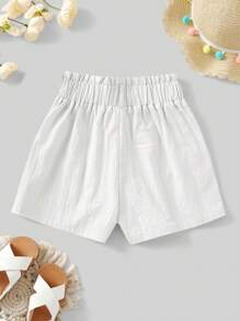 SHEIN Tween Girl Paperbag Waist Button Detail Shorts - White - View 2