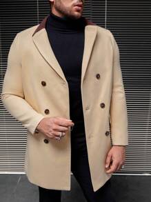 Manfinity VCAY 1 件宽松男士双排扣大衣 - 卡其色 - 查看 4