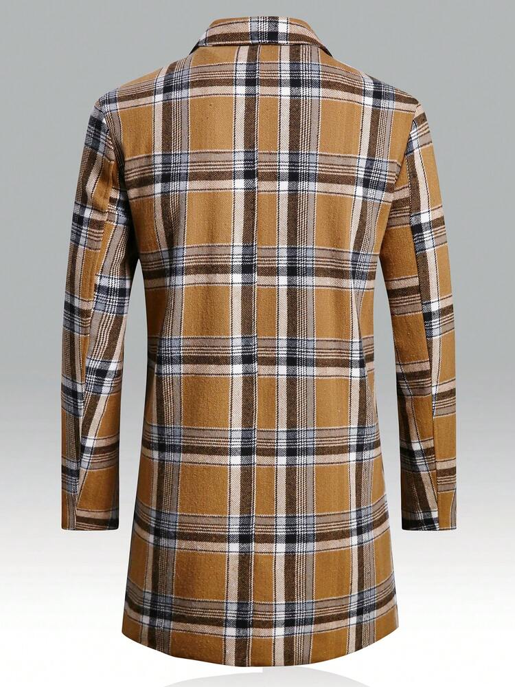 Men 1pc Plaid Print Overcoat