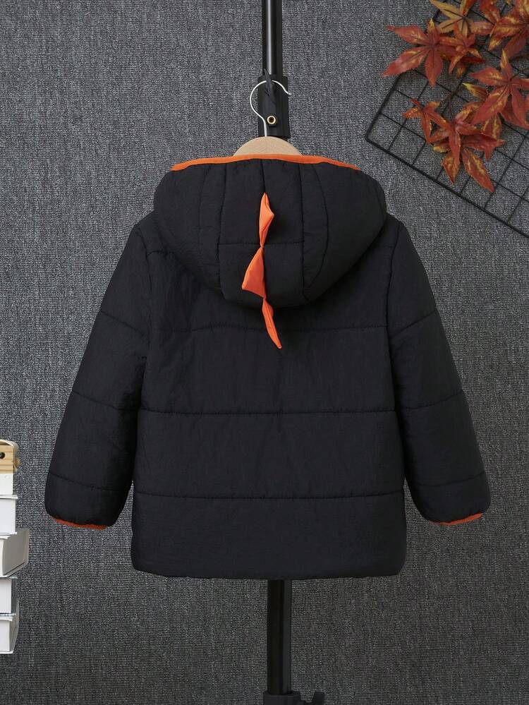 Young Boy Zip Up Contrast Binding Hooded Padded Coat Without Sweater