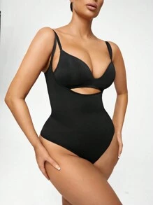 SHAPORA Chất rắn Bodysuit định hình - màu đen - Xem 5
