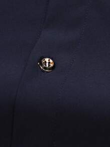 男士大码素色前排扣口袋貼布襯衫 - 深色水洗藍 - 查看 5