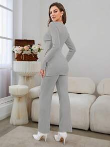 Mulvari Crossover Sweater & Knit Pants - Light Grey - View 2