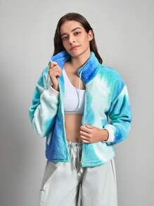 In My Nature Tie Dye Drop Shoulder Zipper Fleece Jacket - Multicolor - View 7