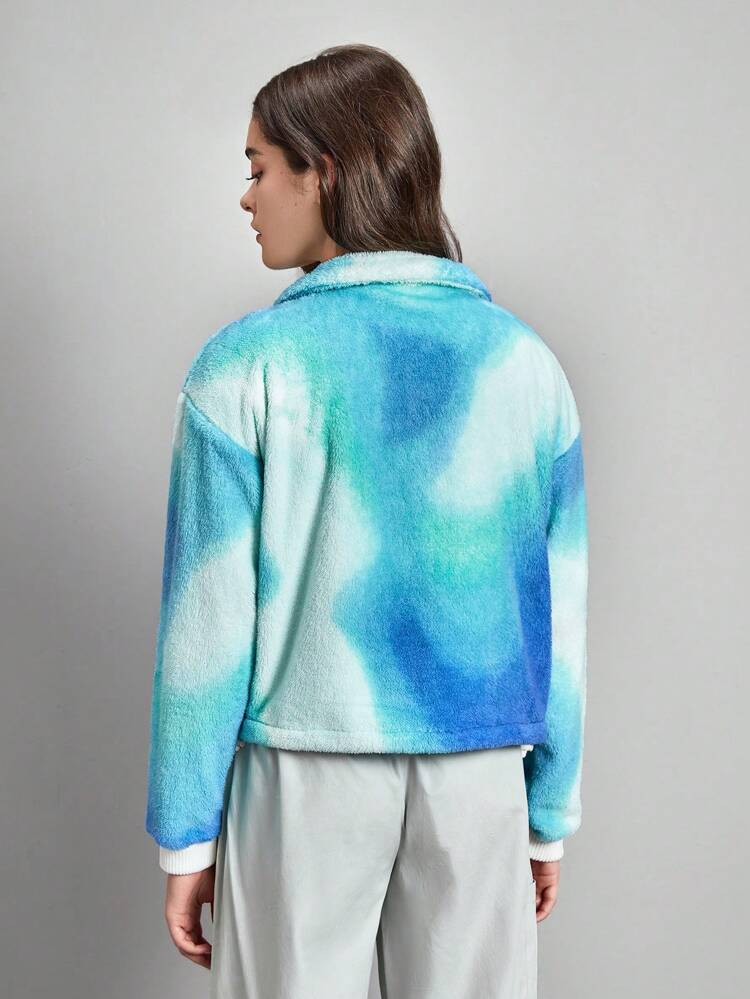 Tie Dye Drop Shoulder Zipper Fleece Jacket