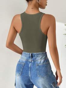 Muchica 素色方領背心連體衣 - 墨綠色 - 查看 2