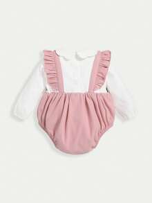 SHEIN Bebé niña Body 2 en 1 de dos tonos ribete con fruncido con lazo delantero