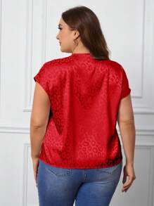 SHEIN Clasi 大碼豹紋提花蝙蝠袖襯衫 - 紅色 - 查看 2