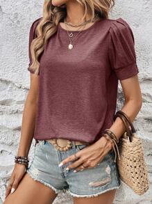 EMERY ROSE Camiseta de mujer de manga corta, cuello redondo, informal