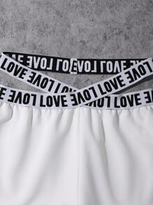 Tween Girl Contrast Letter Tape Crisscross Waist Sweatpants - White - View 4