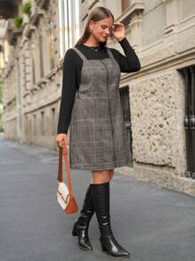 SHEIN Frenchy Große Größe Overall Kleid mit Plaid Reißverschluss, ohne T-Shirt - Verschiedenfarbig - Übersicht 3