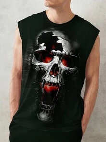 Manfinity LEGND 男士大码骷髅頭圖案背心上衣 - 黑色 - 查看 6