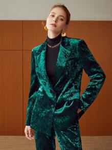 MOTF PREMIUM CRUSHED VELVET BLAZER - Dark Green - View 8