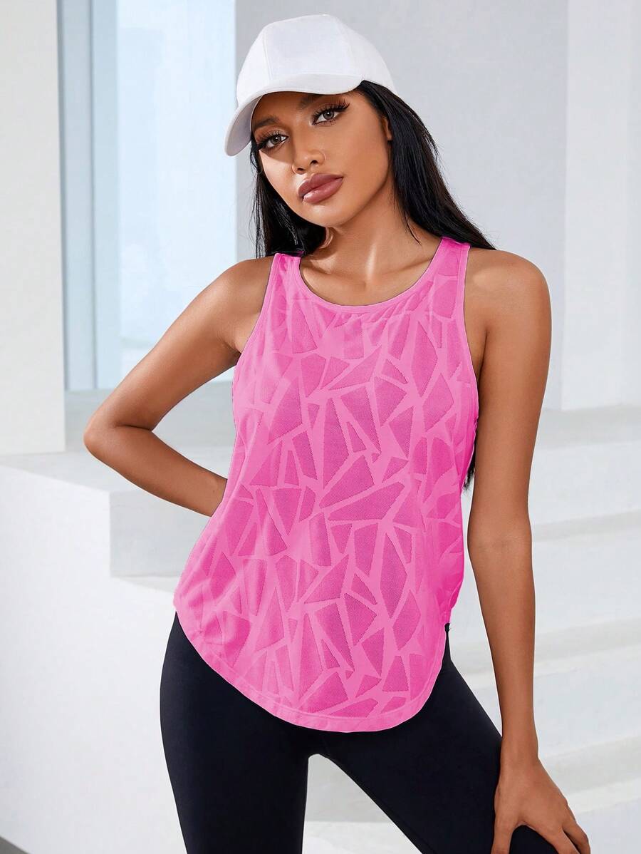 Sovereign Charm Camo Pattern Twist Hem Sports Teeworkout Tank Top - Hot Pink - View 1