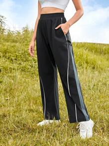 Easithlete 撞色滾邊運動褲 - 黑色 - 查看 1