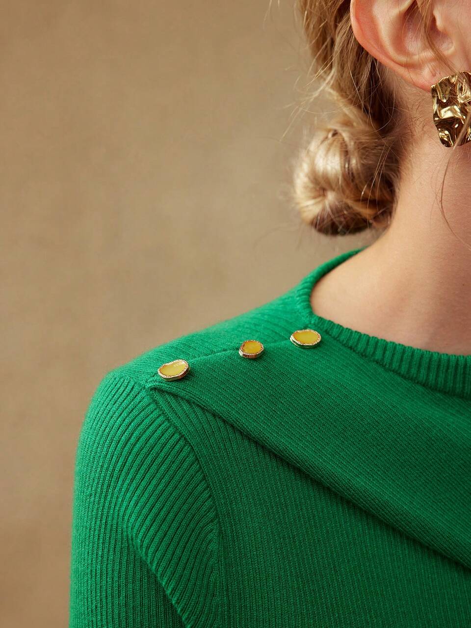 MOTF DRAPED WOOL-BLEND BUTTON SWEATER