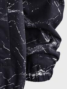 GENTILAND Loose Fit Men Marble & Letter Graphic Hooded Jacket (Without T-Shirt) - Black - View 4