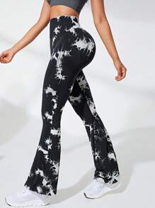 紮染寬腰帶喇叭運動褲 - 黑色 - 查看 4