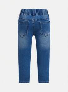 小女童破洞抽鬚漂白水洗牛仔褲 - 淺色水洗藍 - 查看 2