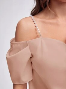 BizChic Pearls Beaded Asymmetrical Neck Blouse - Dusty Pink - View 6