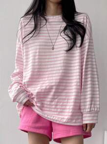 DAZY 女式条纹落肩T恤长袖女式上衣，秋季女装