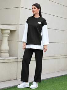 Mulvari Påsydd Detalj Nedhasade aclar 2-i-1 Sweatshirt & Byxor - Svart och Vitt - Visa 6