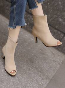 beige elástico Botines de punta abierta de mujeres Botas de moda - Beis - Ver 1