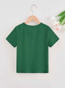 SHEIN Leap Crew Young Girl Pearls Detail Tee - Green - View 2