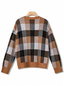 SHEIN LUNE Große Größen Karomuster Oversized Pullover Strickpullover Herbst Winter Pullover - Verschiedenfarbig - Übersicht 2