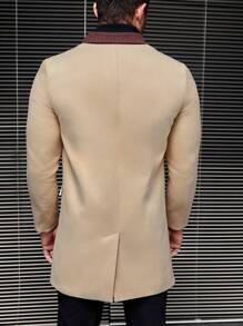 Manfinity VCAY 1 件宽松男士双排扣大衣 - 卡其色 - 查看 2