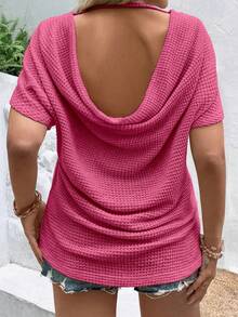 SHEIN LUNE Plus Draped Backless Batwing Sleeve Tee - Hot Pink - View 2