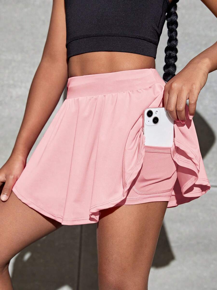 SHEIN Cô gái Tween Cao eo Túi điện thoại Hoạt động Váy quần - Hồng - Xem 1