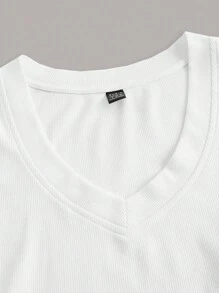SHEIN EZwear 纯色短款 T 恤 - 白色 - 查看 4