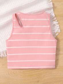 SHEIN لباس علوي تانك نمط مخطط قص مجوف بنت طفل - وردي - مشاهدة 2