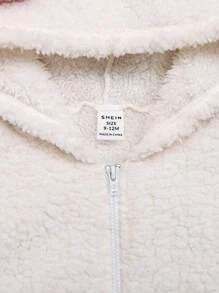 SHEIN Đứa bé gái Thiết kế tai 3D áo có mũ Dây kéo Teddy Áo liền quần - trắng - Xem 4