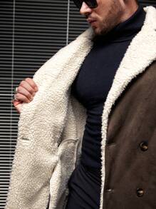 GENTILAND 1pc Loose Fit Men's Double Breasted Teddy Lined Coat - Chocolate Brown - View 6