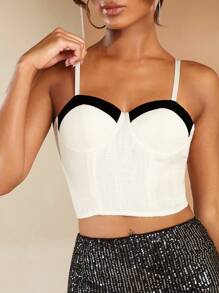SHEIN BAE Top de tirantes crop ribete en contraste - Blanco - Ver 4