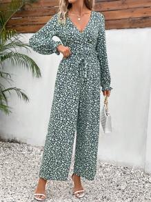 SHEIN Frenchy Ditsy Floral Print Top & Wide Leg Pants - Multicolor - View 5