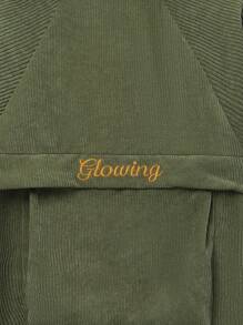 SHEIN Tween Boy 1pc Letter Embroidery Raglan Sleeve Hooded Thermal Lined Coat - Army Green - View 9