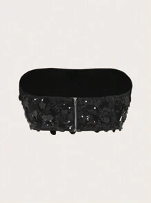 SHEIN ICON Top tubo crop con lentejuelas - Negro - Ver 2