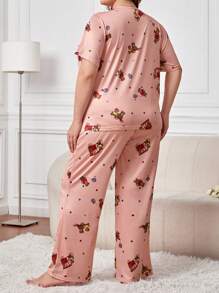 SHEIN Talla grande Conjunto de pijama con estampado de dibujos animados - Multicolor - Ver 2