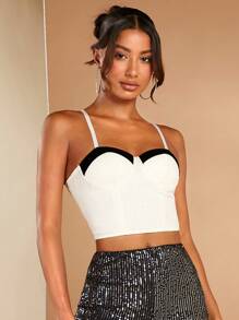 SHEIN BAE Top de tirantes crop ribete en contraste - Blanco - Ver 1