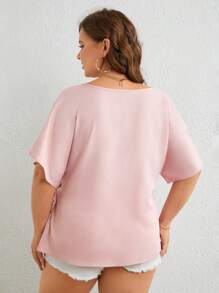 SHEIN Clasi 大碼蝙蝠袖側打結圍裹女士襯衫 - 淺粉色 - 查看 2