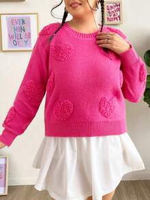 SHEIN Qutie Hơn Hình trái tim Thả vai Áo len - Màu Hồng Tươi - Xem 3