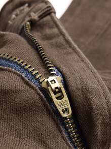 Manfinity Homme 男士素色斜口袋牛仔褲 - 咖啡棕 - 查看 7